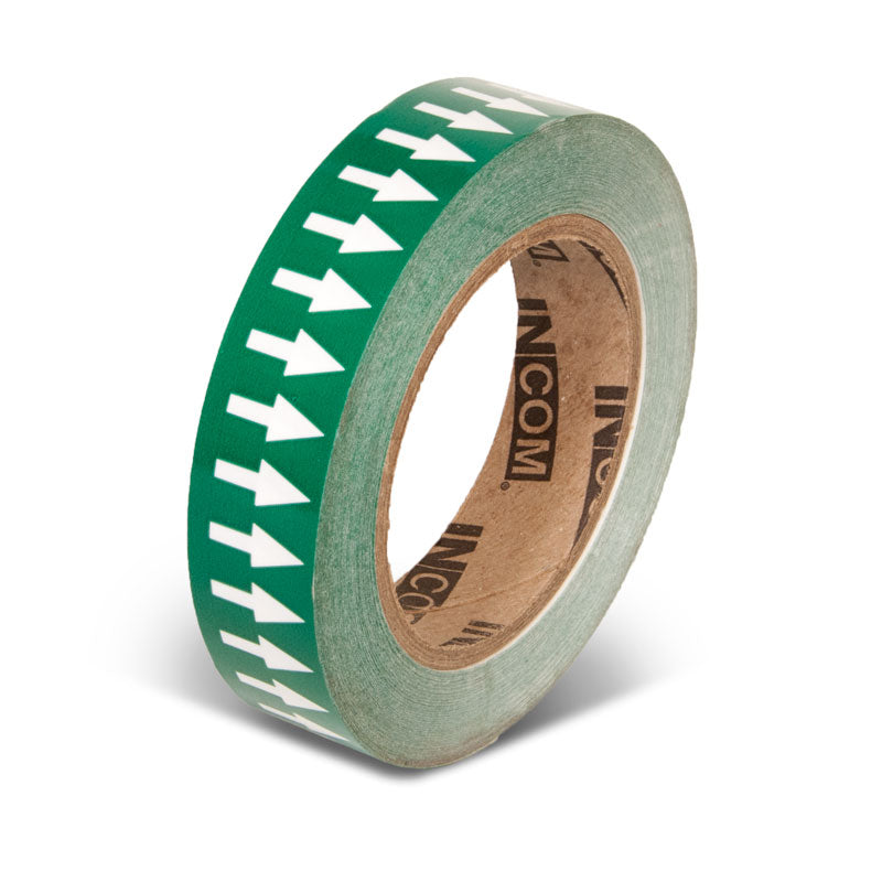 PMA152 Green w/ White Arrow Pipe Marker Adhesive Directional Flow Arrows on a roll (1 in x 108 ft)