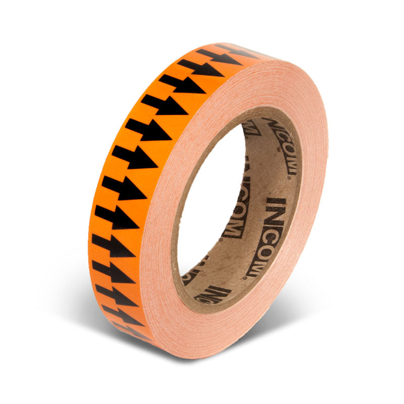 PMA153 Orange w/ Black Arrow Pipe Marker Adhesive Directional Flow Arrows on a roll (1 in x 108 ft)