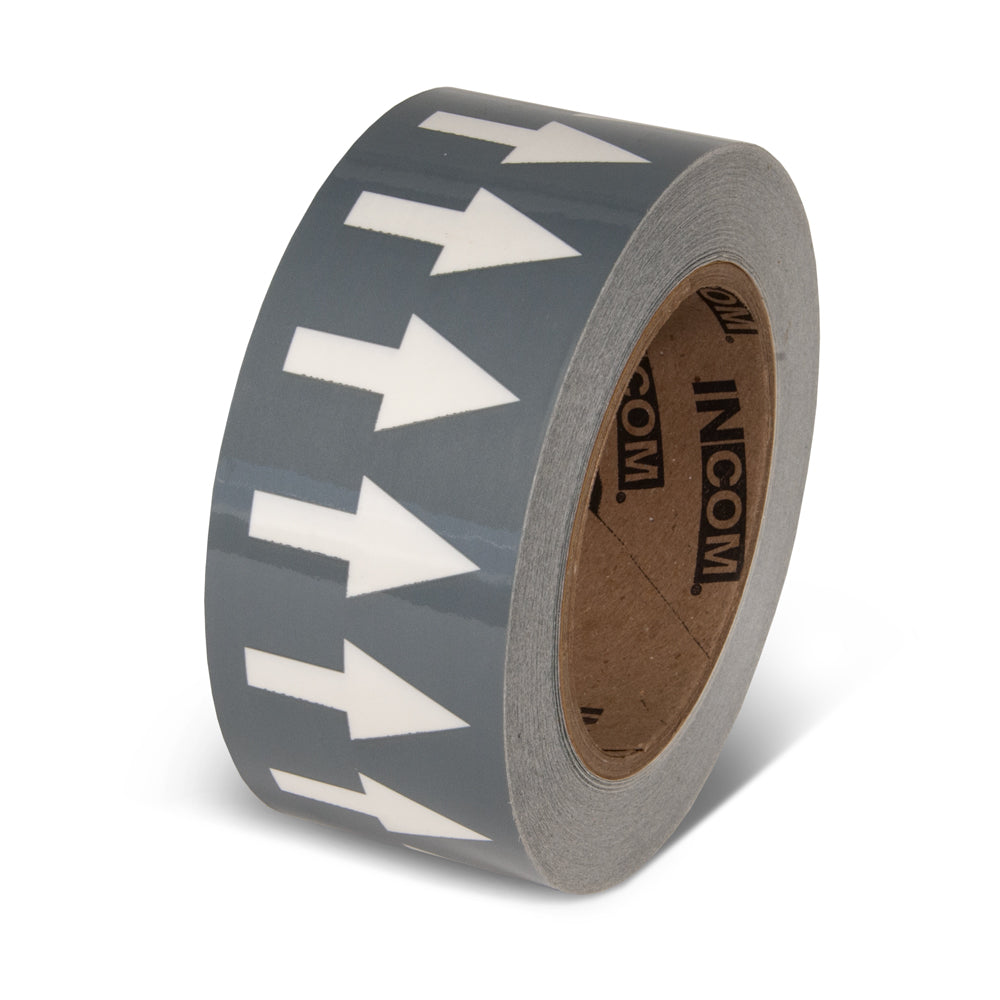 PMA2511 Gray w/ White Arrow Pipe Marker Adhesive Directional Flow Arrows on a roll (2 in x 108 ft)