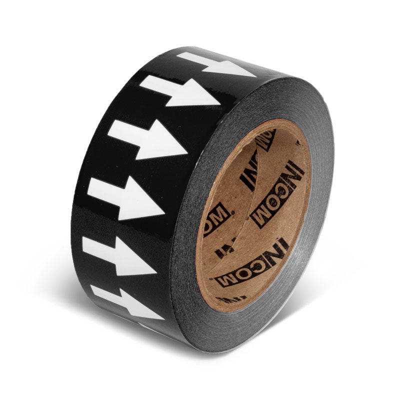 PMA2512 Black w/ White Arrow Pipe Marker Adhesive Directional Flow Arrows on a roll (2 in x 108 ft)