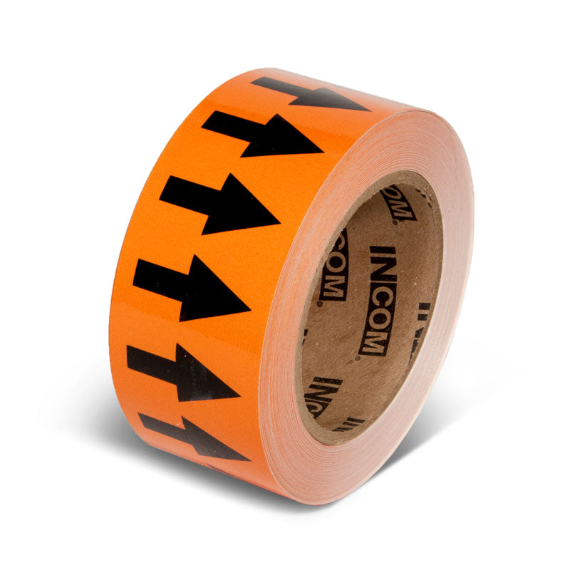 PMA253 Orange w/ Black Arrow Pipe Marker Adhesive Directional Flow Arrows on a roll (2 in x 108 ft)