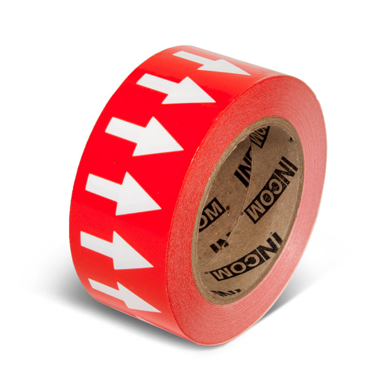 PMA254 Red w/ White Arrow Pipe Marker Adhesive Directional Flow Arrows on a roll (2 in x 108 ft)