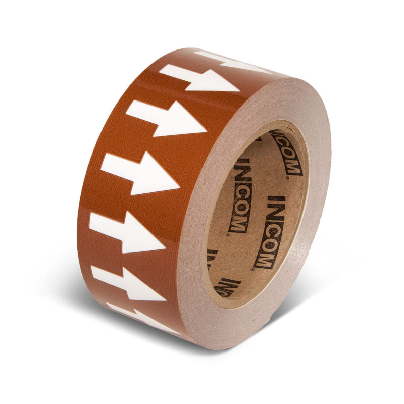 PMA256 Brown w/ White Arrow Pipe Marker Adhesive Directional Flow Arrows on a roll (2 in x 108 ft)