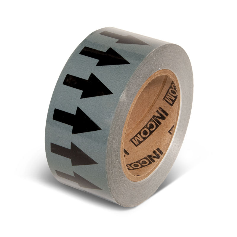 PMA257 Gray w/ Black Arrow Pipe Marker Adhesive Directional Flow Arrows on a roll (2 in x 108 ft)