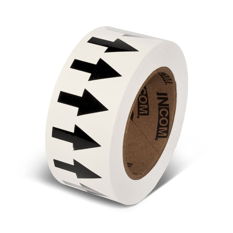 PMA259 White w/ Black Arrow Pipe Marker Adhesive Directional Flow Arrows on a roll (2 in x 108 ft)