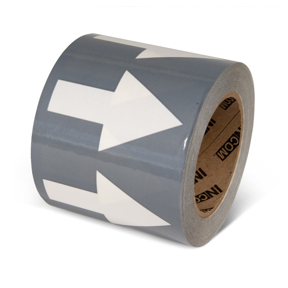 PMA4511 Gray w/ White Arrow Pipe Marker Adhesive Directional Flow Arrows on a roll (4 in x 108 ft)