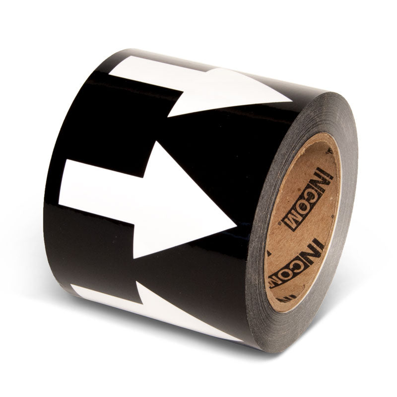PMA4512 Black w/ White Arrow Pipe Marker Adhesive Directional Flow Arrows on a roll (4 in x 108 ft)