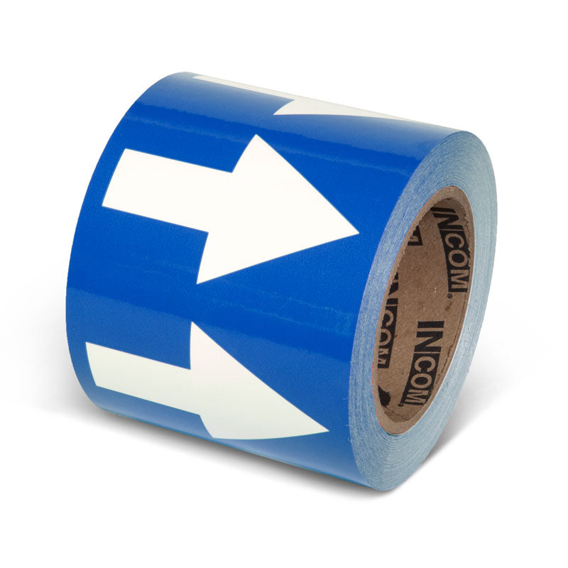 PMA451 Blue w/ White Arrow Pipe Marker Adhesive Directional Flow Arrows on a roll (4 in x 108 ft)