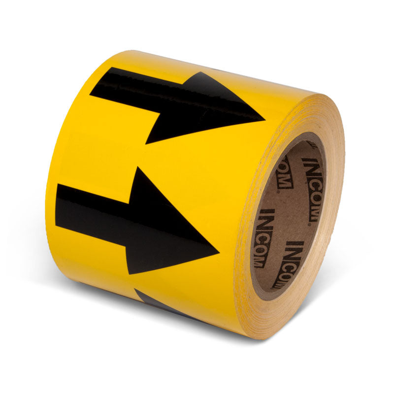 PMA455 Yellow w/ Black Arrow Pipe Marker Adhesive Directional Flow Arrows on a roll (4 in x 108 ft)