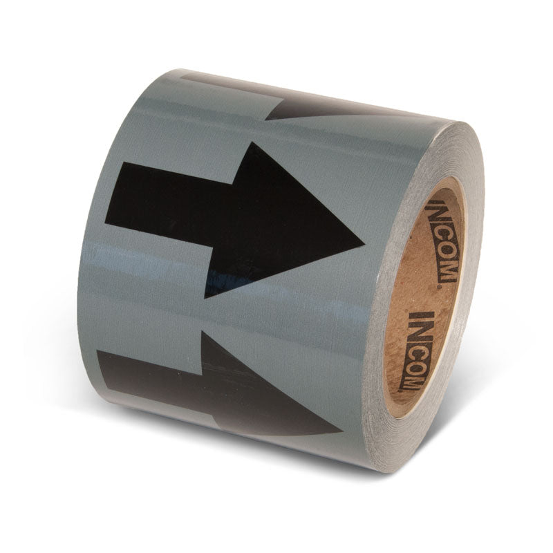 PMA457 Gray w/ Black Arrow Pipe Marker Adhesive Directional Flow Arrows on a roll (4 in x 108 ft)