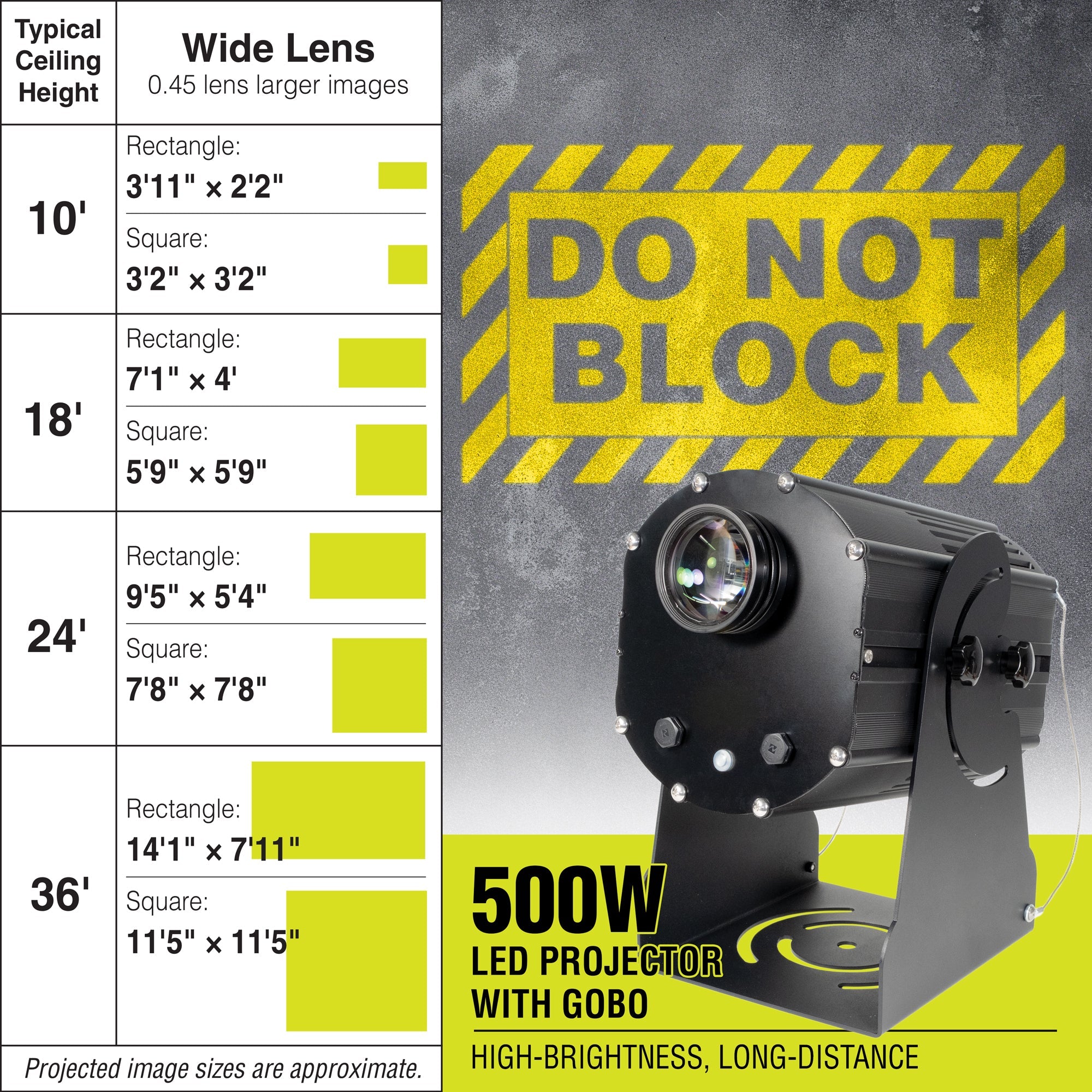 PROJ500W2004 500 WATT WAREHOUSE FLOOR AND WALL SAFETY SIGN PROJECTOR Wide Lens with DO NOT BLOCK