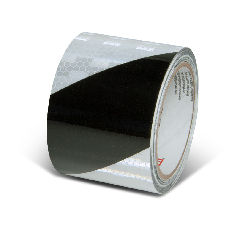 Black/White  3 in x 30 ft Prismatic Hazard Stripe Engineer Grade Reflective Adhesive Tape 