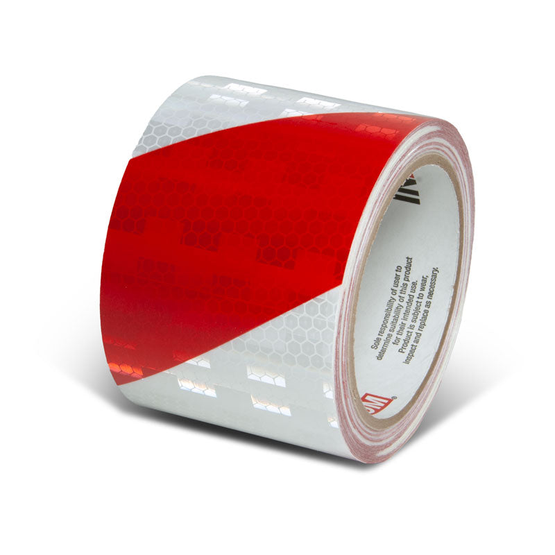 Red/White  3 in x 30 ft Prismatic Hazard Stripe Engineer Grade Reflective Adhesive Tape 