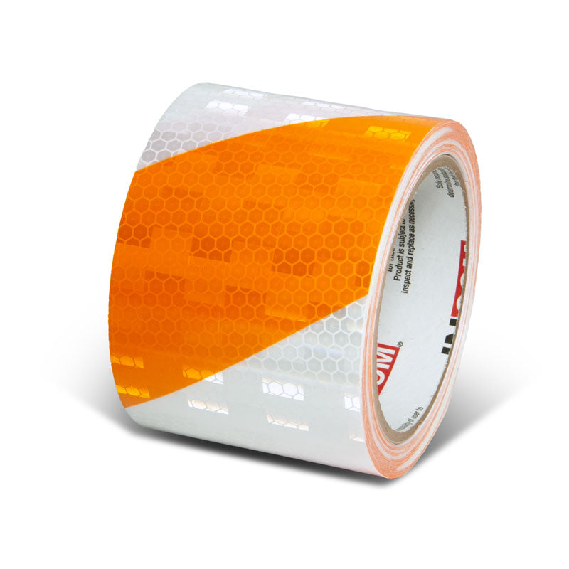 Orange/White  3 in x 30 ft Prismatic Hazard Stripe Engineer Grade Reflective Adhesive Tape 