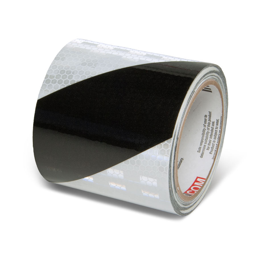 Black/White  4 in x 30 ft Prismatic Hazard Stripe Engineer Grade Reflective Adhesive Tape 