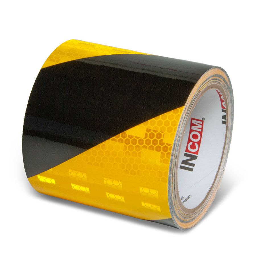 Yellow/Black  4 in x 30 ft Prismatic Hazard Stripe Engineer Grade Reflective Adhesive Tape 