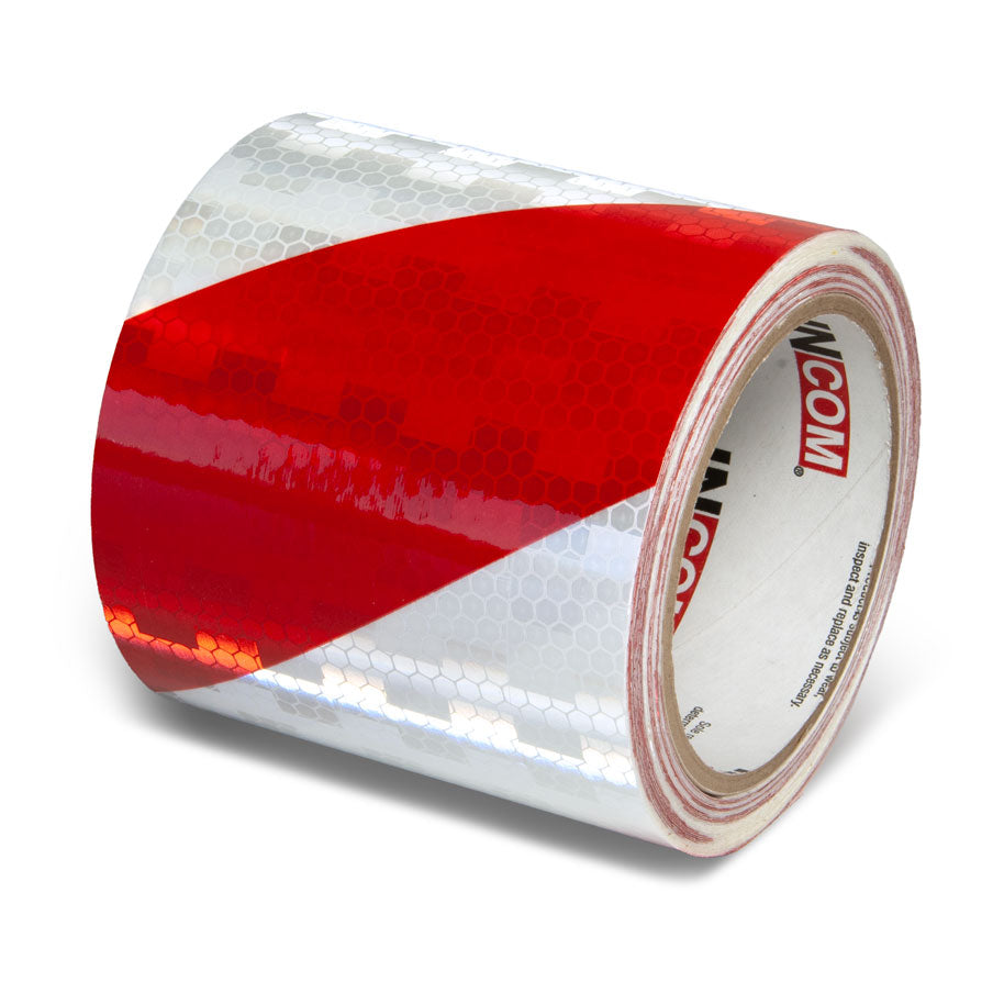 Red/White  4 in x 30 ft Prismatic Hazard Stripe Engineer Grade Reflective Adhesive Tape 