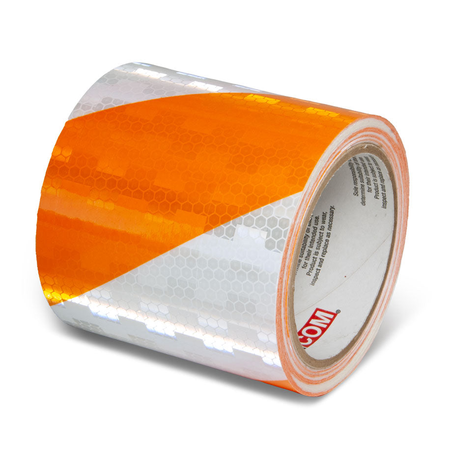 Orange/White  4 in x 30 ft Prismatic Hazard Stripe Engineer Grade Reflective Adhesive Tape 