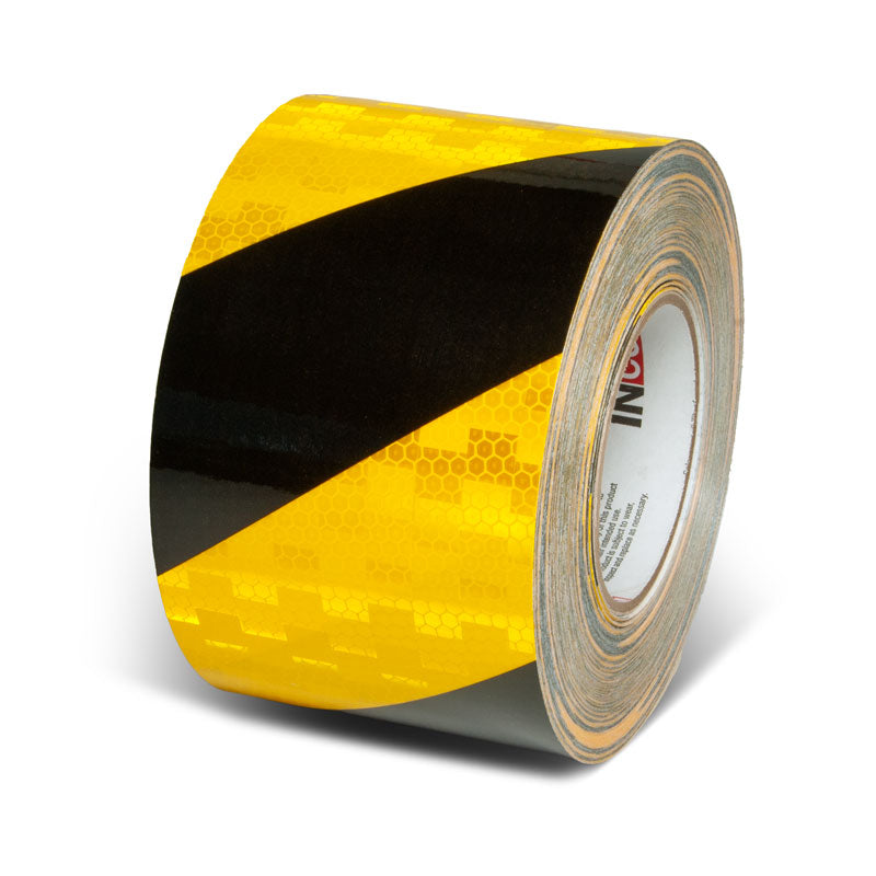 Yellow/Black  4 in x 150 ft Prismatic Hazard Stripe Engineer Grade Reflective Adhesive Tape 