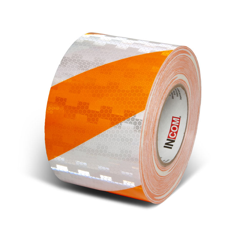 Orange/White  4 in x 150 ft Prismatic Hazard Stripe Engineer Grade Reflective Adhesive Tape 