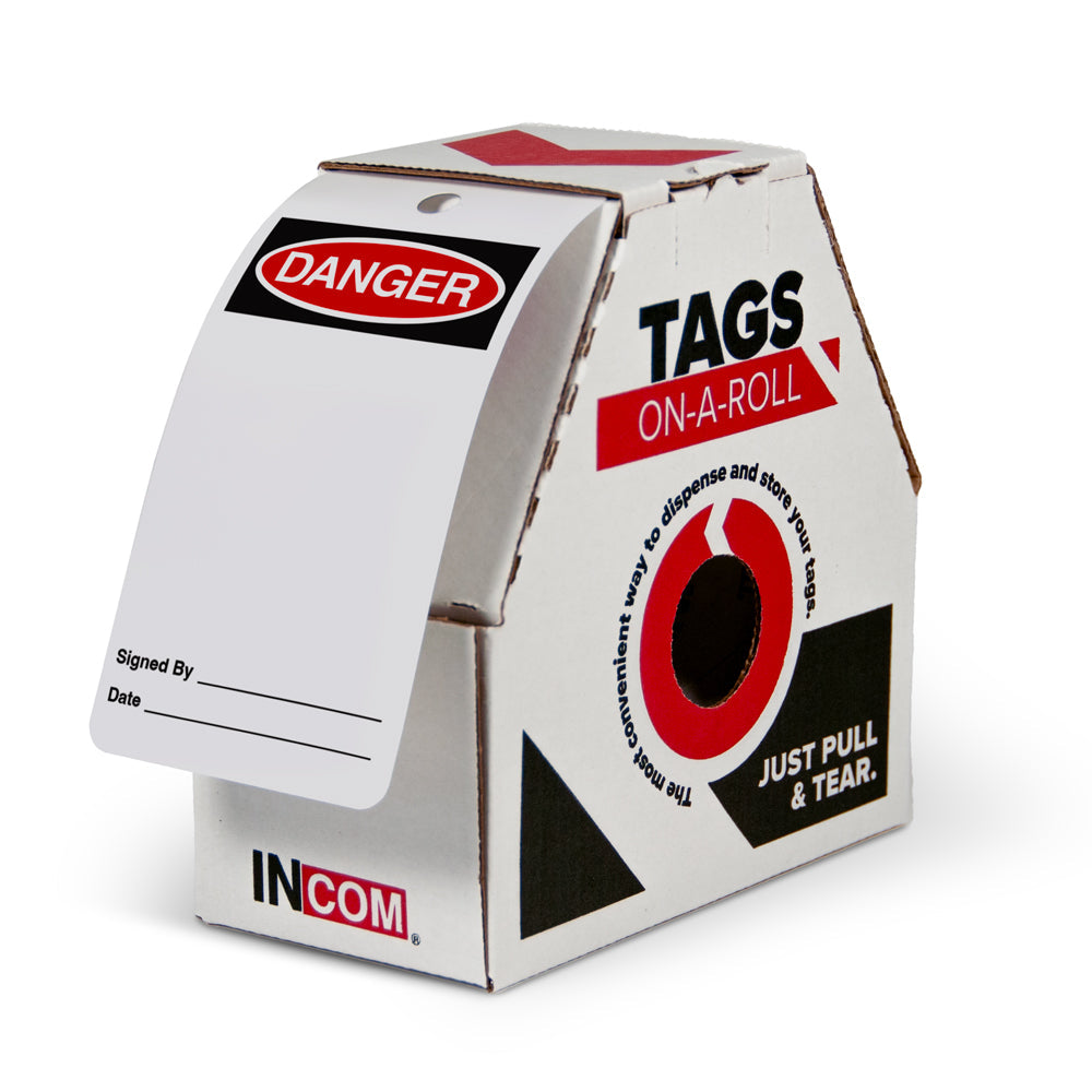 DANGER **BLANK** DuraPly™ Safety Tags-on-a-Roll 3 in x 6.25 in with Dispenser Box