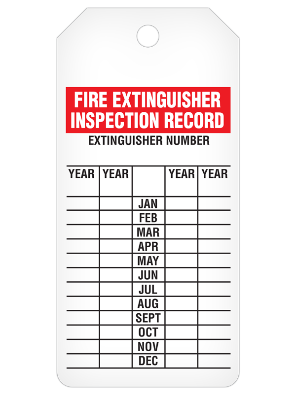 4 YEAR MONTHLY FIRE EXTINGUISHER INSPECTION RECORD DuraPly™ Safety Tags-on-a-Roll 3 in x 6.25 in with Dispenser Box -BACK