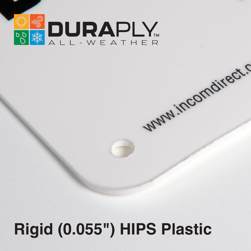 Corner of PrimeGuard® DuraPly™ Rigid HIPS Plastic Sign material with pre-drilled mounting hole