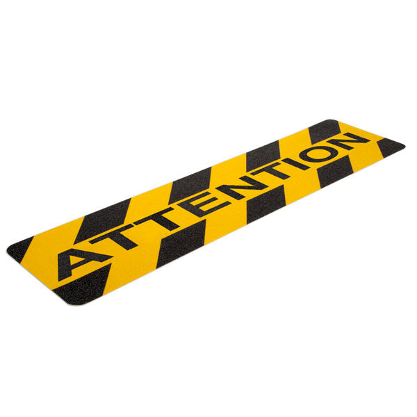 Gator Grip® Advanced Premium Specialty Anti-Slip Grip Pre-Cut Shapes with printed ATTENTION 6 in x 24 in (10 /pkg) 60-grit Traction Tape Cleats