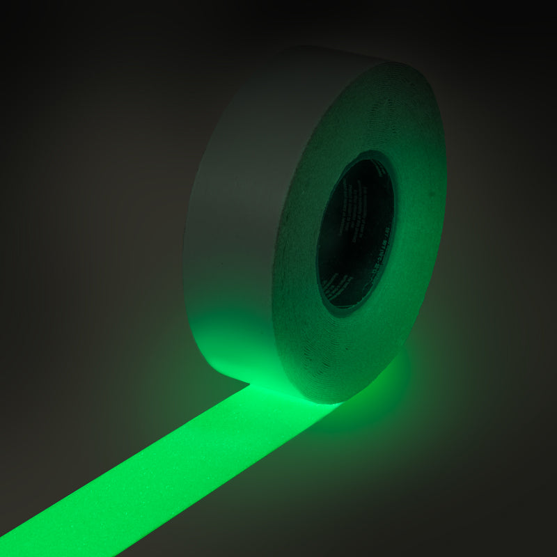 SG4202PH Gator Grip® Premium Photoluminescent Glow-in-the-Dark Anti-Slip Grip Roll 60-grit Traction Tape (2 in x 60 ft) glowing in the dark