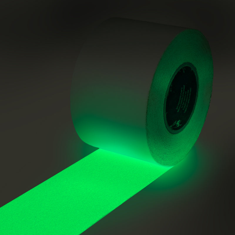 SG4204PH Gator Grip® Premium Photoluminescent Glow-in-the-Dark Anti-Slip Grip Roll 60-grit Traction Tape (4 in x 60 ft) glowing in the dark