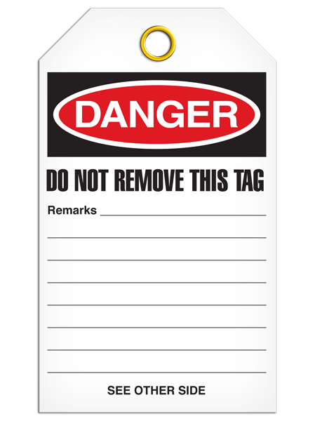 SLM100 DANGER OSHA Header **Blank**  DuraPly™ Tag with DuraLAM™ Self-Laminating Flap (24/pkg) - BACK