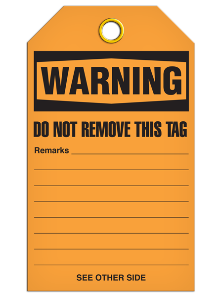 SLM101 WARNING OSHA Header **Blank**  DuraPly™ Tag with DuraLAM™ Self-Laminating Flap (24/pkg) - BACK