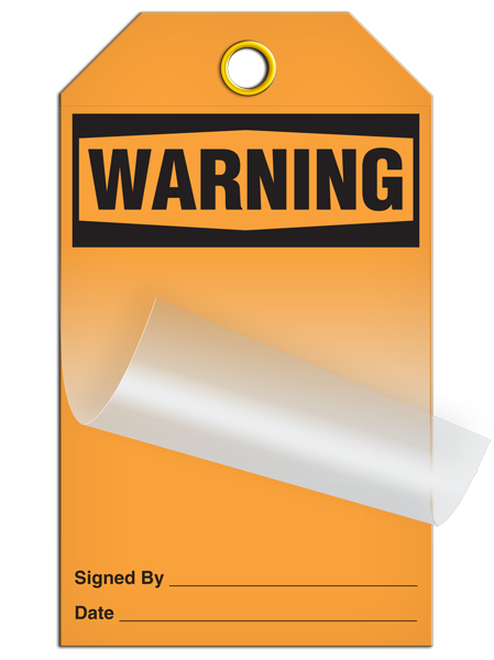 SLM101 WARNING OSHA Header **Blank**  DuraPly™ Tag with DuraLAM™ Self-Laminating Flap (24/pkg) -FRONT