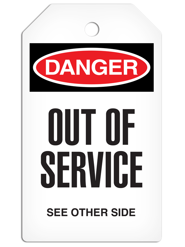 SLM1014 DANGER OUT OF SERVICE DuraPly™ Tag with DuraLAM™ Self-Laminating Flap (24/pkg) - FRONT