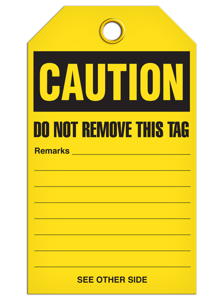 SLM102 CAUTION OSHA Header **Blank**  DuraPly™ Tag with DuraLAM™ Self-Laminating Flap (24/pkg) - BACK