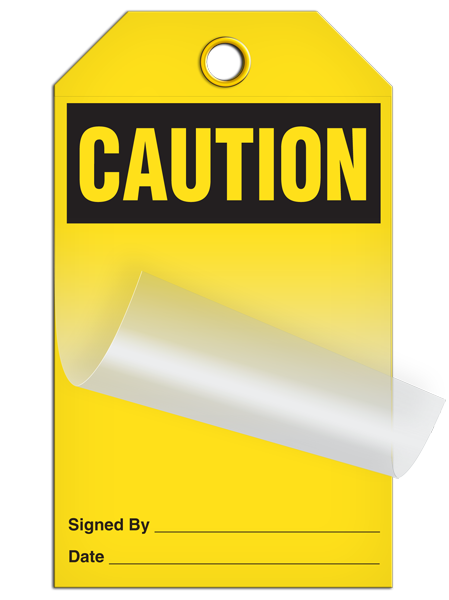 SLM102 CAUTION OSHA Header **Blank**  DuraPly™ Tag with DuraLAM™ Self-Laminating Flap (24/pkg) - FRONT