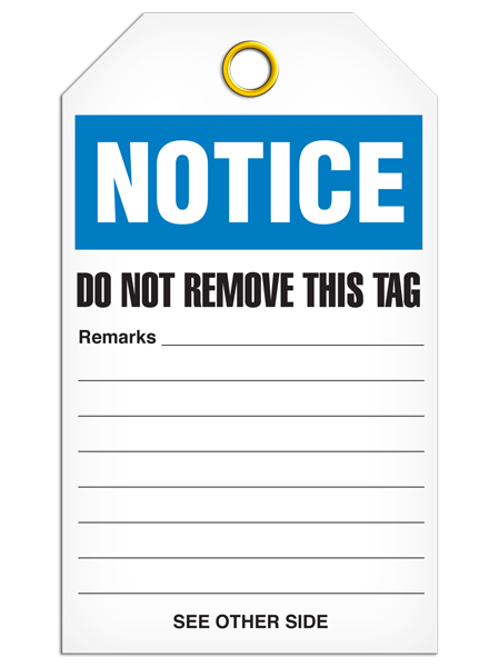 SLM103 NOTICE OSHA Header **Blank**  DuraPly™ Tag with DuraLAM™ Self-Laminating Flap (24/pkg) - BACK