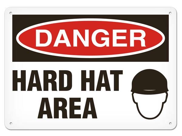 DANGER HARD HAT AREA PrimeGuard® Traditional OSHA Style Safety Sign 