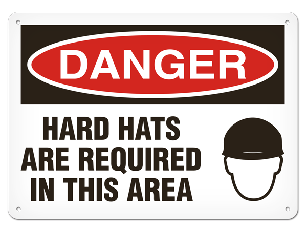DANGER HARD HATS ARE REQUIRED IN THIS AREA PrimeGuard® Traditional OSHA Style Safety Sign 