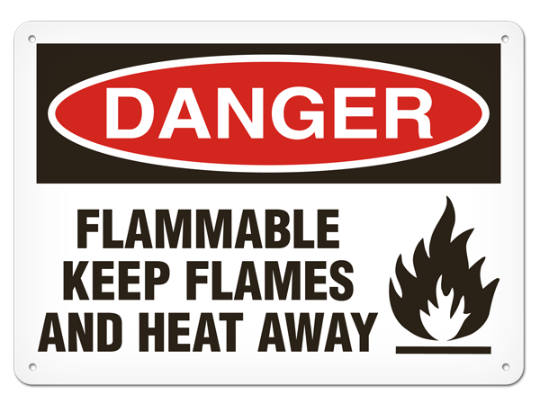 DANGER FLAMMABLE KEEP FLAMES AND HEAT AWAY PrimeGuard® Traditional OSHA Style Safety Sign 