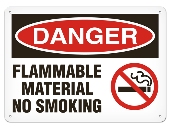 DANGER FLAMMABLE MATERIAL NO SMOKING PrimeGuard® Traditional OSHA Style Safety Sign 