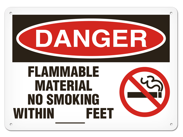 DANGER FLAMMABLE MATERIAL NO SMOKING WITHIN _________ FEET PrimeGuard® Traditional OSHA Style Safety Sign 