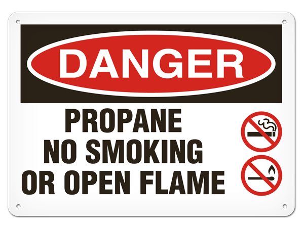 DANGER PROPANE NO SMOKING OR OPEN FLAME PrimeGuard® Traditional OSHA Style Safety Sign 