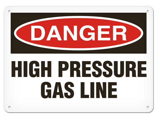DANGER HIGH PRESSURE GAS LINE PrimeGuard® Traditional OSHA Style Safety Sign 