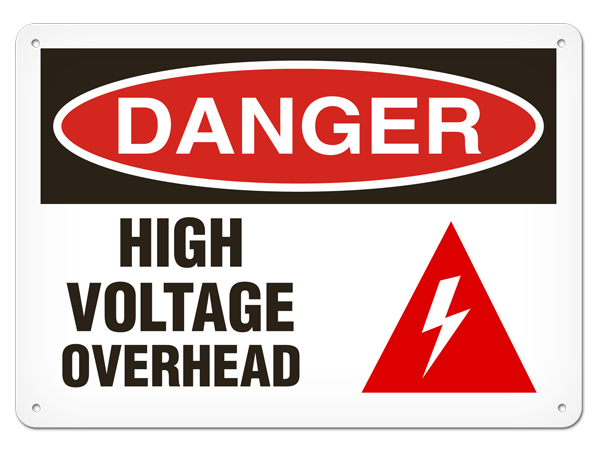 DANGER HIGH VOLTAGE OVERHEAD PrimeGuard® Traditional OSHA Style Safety Sign 
