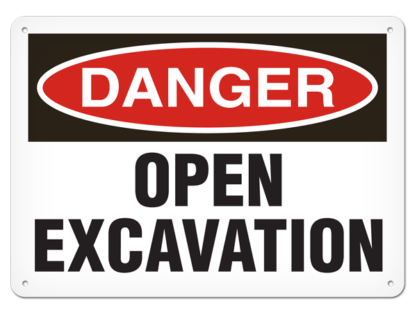 DANGER OPEN EXCAVATION PrimeGuard® Traditional OSHA Style Safety Sign 