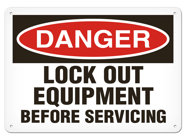 DANGER LOCK OUT EQUIPMENT BEFORE SERVICING PrimeGuard® Traditional OSHA Style Safety Sign 