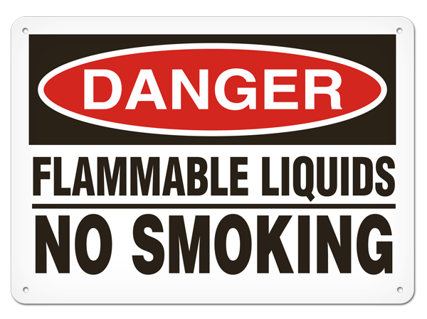 DANGER FLAMMABLE LIQUID NO SMOKING PrimeGuard® Traditional OSHA Style Safety Sign 