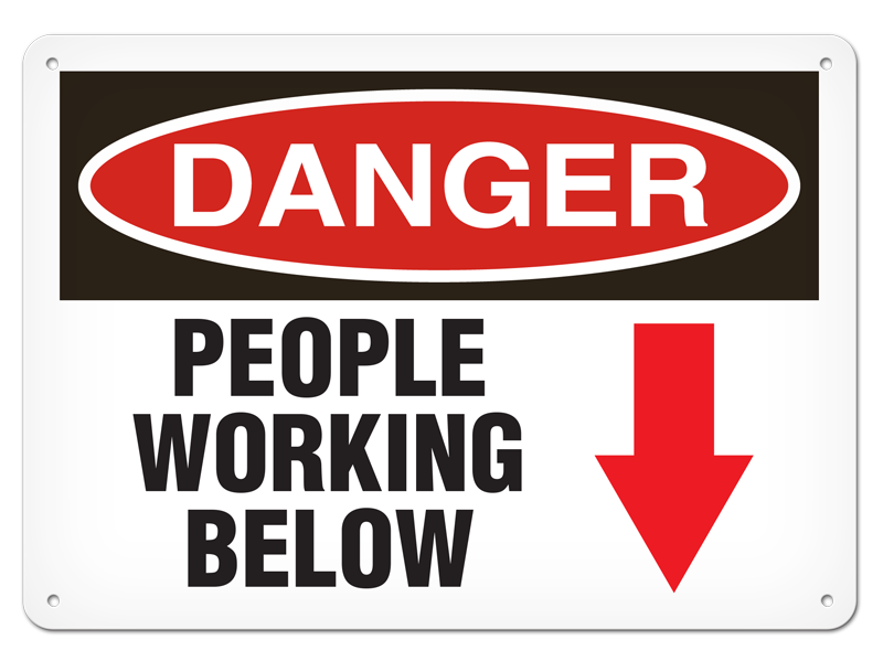 DANGER PEOPLE WORKING BELOW with Down Arrow PrimeGuard® Traditional OSHA Style Safety Sign 