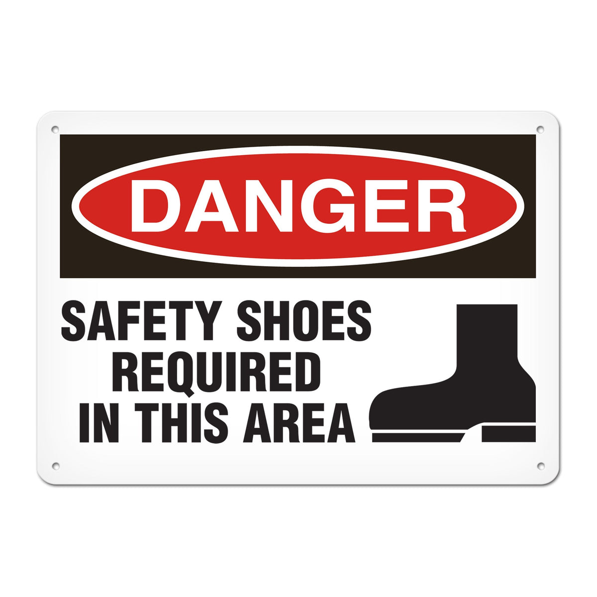 DANGER SAFETY SHOES REQUIRED IN THIS AREA with Pictogram PrimeGuard Traditional OSHA Style Safety Sign